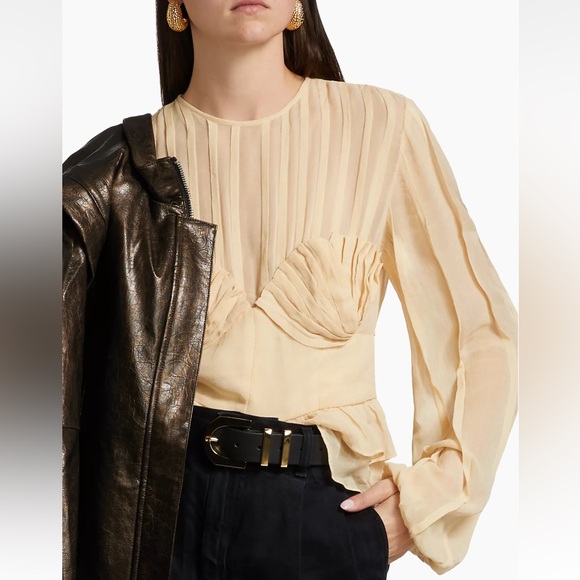 NWT Farm Rio Beige Pleated Bust Blouse - Picture 6 of 8